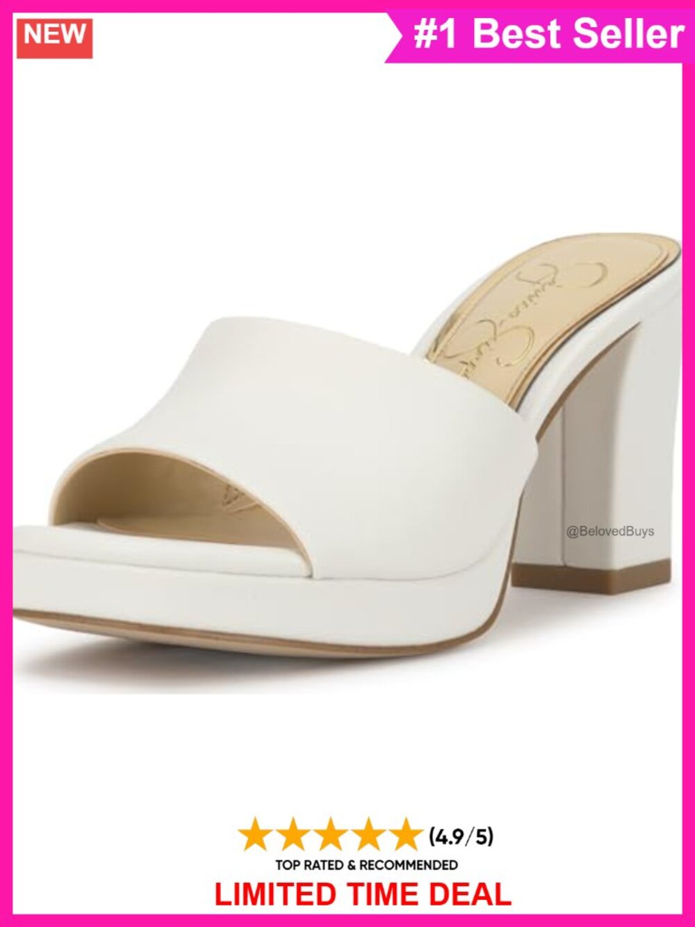 Peep Toe Platform Mule Sandals Faux Leather Slip On Block Heel 3.5 Inch